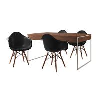 Mesa Jantar Industrial Amêndoa 137X90Cm Base Ferro Branco Com 4 Poltronas Pretas Ei Cor: Amendoa - 11