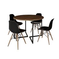 Mesa Jantar Industrial Redonda 110Cm Amêndoa Base V Ferro Preto C/4 Cadeiras Preta Base Made Amendoa - 6