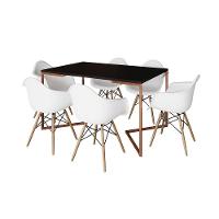 Mesa Industrial Retangular Jantar 137X90Cm Preta Base Cobre V Com 6 Poltronas Brancas M Cor: Preto - 6