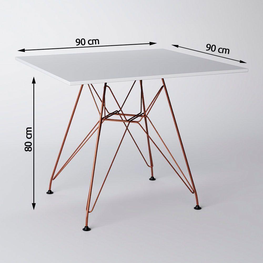 Jogo De Mesa Eames De Ferro Cobre E Tampo Quadrado Branco 90Cm - 4 Cadeiras Brancas - 3