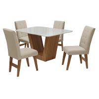 Conj Mesa Jantar Com 4 Cadeiras 135cm Cedro/branco Off/bege - 1