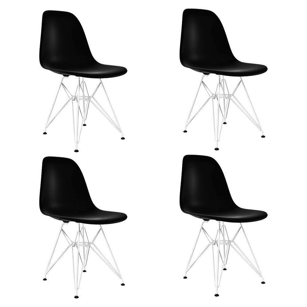 Conjunto Jantar Eames De Ferro Branco E Tampo Quadrado Vidro 90Cm 4 Cadeiras Pretas - 4