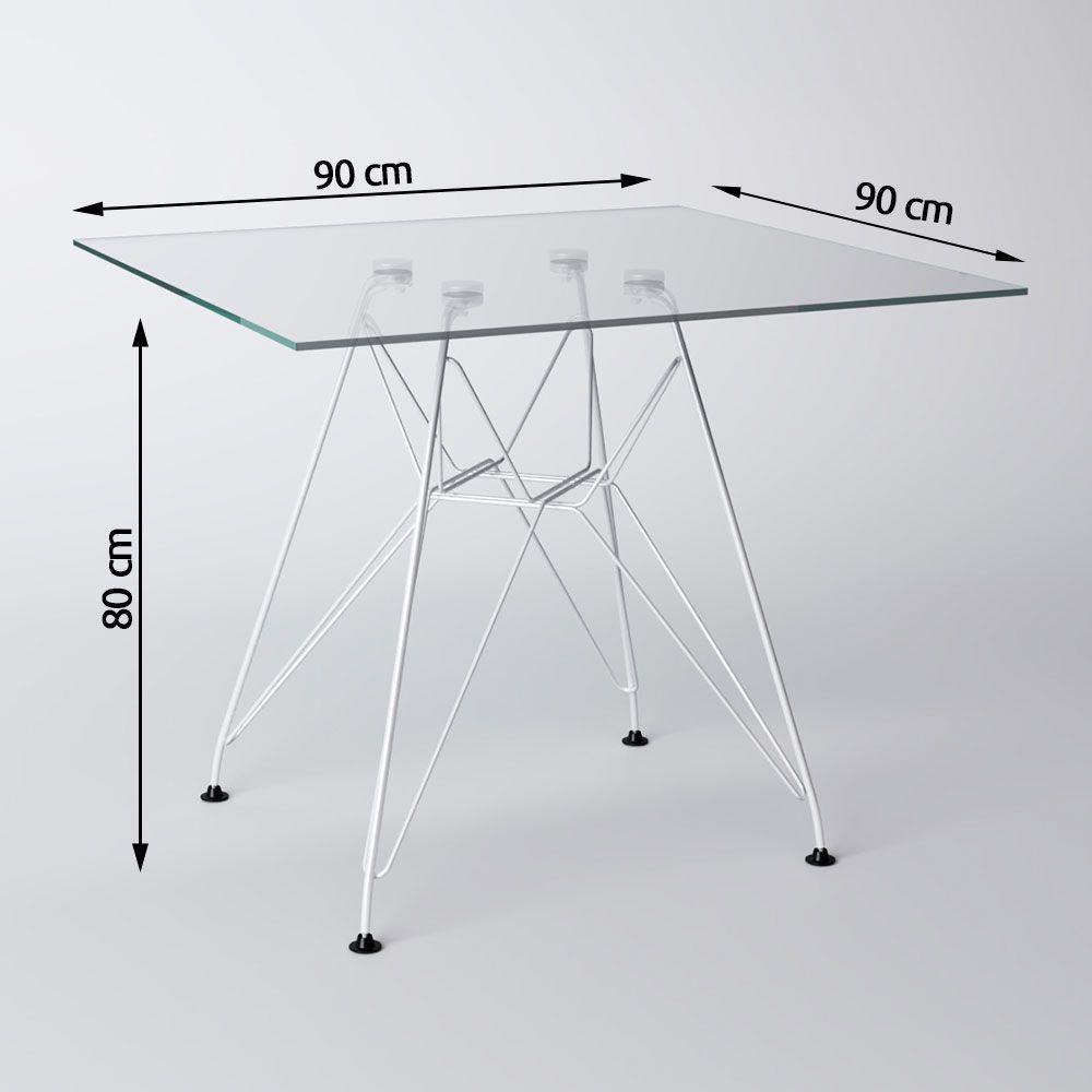 Jogo De Mesa Eames De Ferro Branco E Tampo Quadrado Vidro 90Cm - 4 Cadeiras Brancas - 3