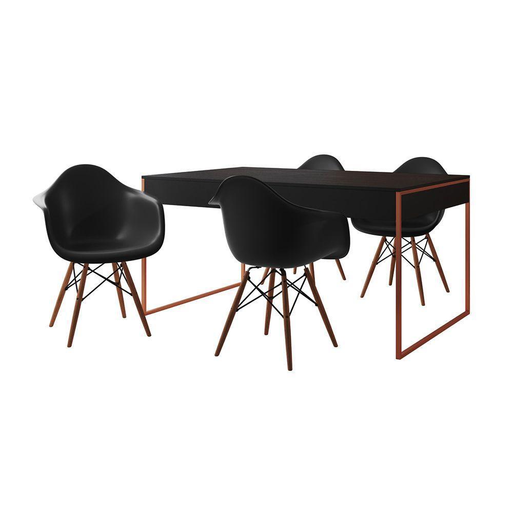 Mesa Jantar Industrial Preta 137X90Cm Base Cobre Com 4 Poltronas Pretas Made Cor: Preto - 6