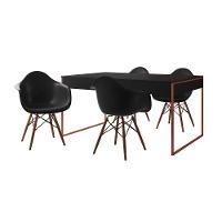 Mesa Jantar Industrial Preta 137X90Cm Base Cobre Com 4 Poltronas Pretas Made Cor: Preto - 6