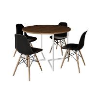 Mesa Jantar Industrial Redonda 110Cm Amêndoa Base V Ferro Branco C/4 Cadeiras Preta Base Mad Amendoa - 6