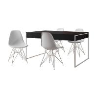 Mesa Jantar Industrial Retangular Preta 137X90Cm Com 4 Cadeiras Brancas Base Ferro Cor: Preto - 11