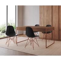 Mesa Jantar Industrial Retangular Amêndoa 137X90Cm Com 4 Cadeiras Pretas Base Cobre Cor: Amendoa - 1