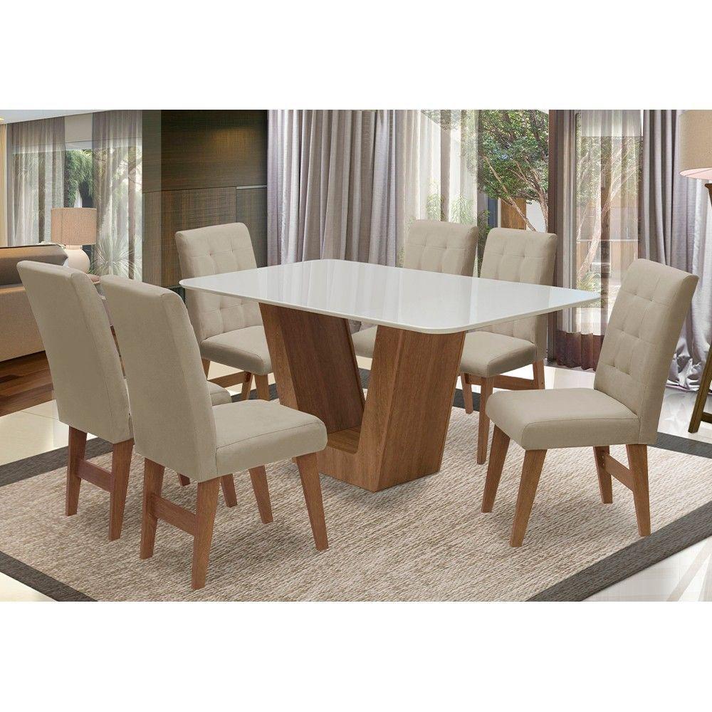 Conj Mesa Jantar Com 6 Cadeiras 160cm Cedro/branco Off/bege - 2