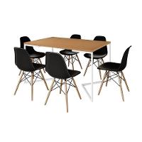 Mesa Jantar Industrial Retangular Canela 137X90Cm Base V Ferro Branco C/6 Cadeiras Preta Mad Canela - 6