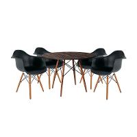 Conjunto De Jantar Mesa Redonda Eiffel Em Madeira 90Cm Amêndoa Com 4 Poltronas Pretas Cor: Preto - 1