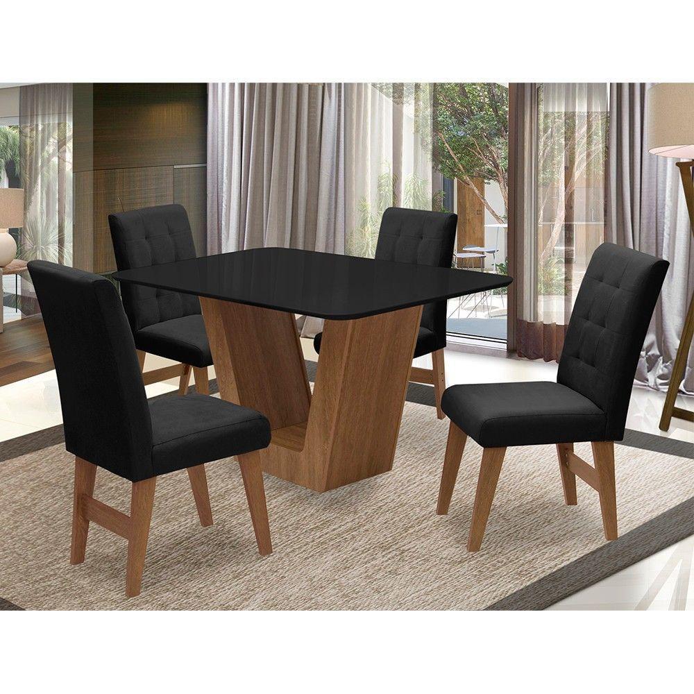 Conj Mesa De Jantar Com 4 Cadeiras 135cm Cedro/preto/preto - 4