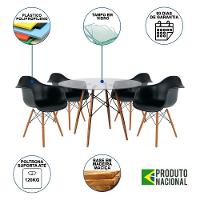 Mesa Sala De Jantar Eiffel Vidro Redonda 110Cm Vidro Com 4 Poltronas Pretas Base Madeira Cor: Preto - 6