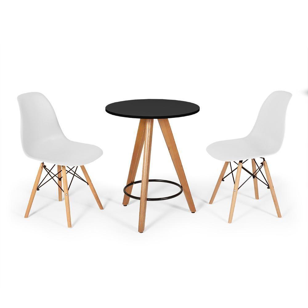 Conjunto Mesa Redonda Aline 70Cm Preta Com 2 Cadeiras Eames Eiffel - Branco - 1
