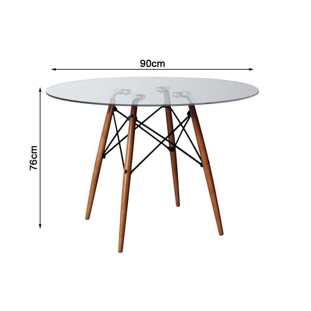 Mesa Sala De Jantarel Redonda Vidro 90Cm Com 4 Poltronas Brancas Base Madeira Maciça - 3
