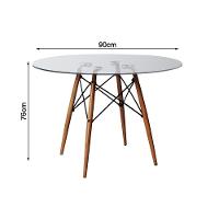 Mesa Sala De Jantarel Redonda Vidro 90Cm Com 4 Poltronas Brancas Base Madeira Maciça - 3