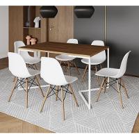 Mesa Jantar Industrial Retangular Amêndoa 137X90Cm Base V Ferro Branco C/6 Cadeiras Branca M Amendoa - 1