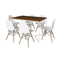 Mesa Jantar Industrial Retangular Amêndoa 137X90Cm Base V Ferro Branco C/6 Cadeiras Branca M Amendoa - 6