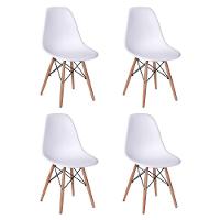 Jogo Mesa 4 Cadeiras Pretas Eames Eiffel 90 Cm Base Madeira Tampo Branco