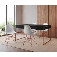 Mesa Jantar Industrial Retangular Preta 137X90Cm Com 4 Cadeiras Brancas Base Cobre Cor: Preto - 1