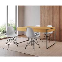 Mesa Jantar Industrial Retangular 137X90Cm Canela Com 4 Cadeiras Brancas Base Ferro Cor: Canela - 1