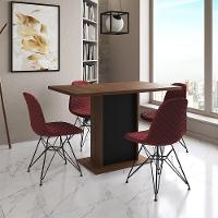 Mesa Jantar Londres Tampo Amêndoa 120Cm Base Preta 4 Cadeiras Ferro Preto Estofado Vermelho - 1