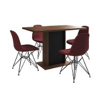 Mesa Jantar Londres Tampo Amêndoa 120Cm Base Preta 4 Cadeiras Ferro Preto Estofado Vermelho - 6