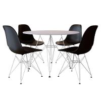 Conjunto Jantar Eames De Ferro Branco Tampo Redondo 90 Cm Branco 4 Cadeiras Preta - 1