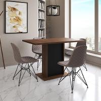 Mesa Jantar Londres Tampo Amêndoa 120Cm Base Preta 4 Cadeiras Ferro Preto Estofado Nude Médio - 1