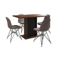 Mesa Jantar Londres Tampo Amêndoa 120Cm Base Preta 4 Cadeiras Ferro Preto Estofado Nude Médio - 6