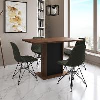 Mesa Jantar Londres Tampo Amêndoa 120Cm Base Preta 4 Cadeiras Ferro Preto Estofado Verde - 2
