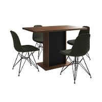 Mesa Jantar Londres Tampo Amêndoa 120Cm Base Preta 4 Cadeiras Ferro Preto Estofado Verde - 7