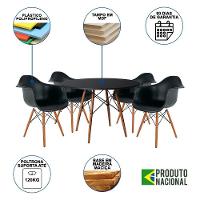 Mesa De Jantar Redonda Em Madeira 110Cm Preta Com 4 Poltronas Pretas Cor: Preto - 6