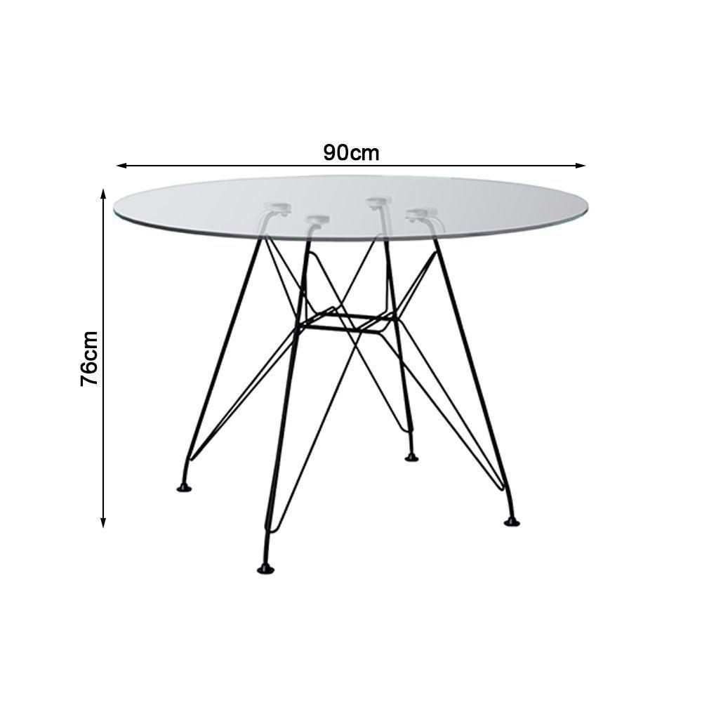 Mesa De Jantar Vidro Redonda 90Cm Com 4 Poltronas Pretas Ferro Preto Cor: Preto - 3