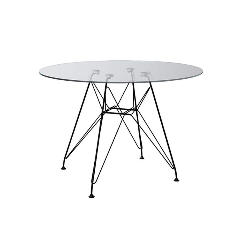 Mesa De Jantar Vidro Redonda 90Cm Com 4 Poltronas Pretas Ferro Preto Cor: Preto - 5