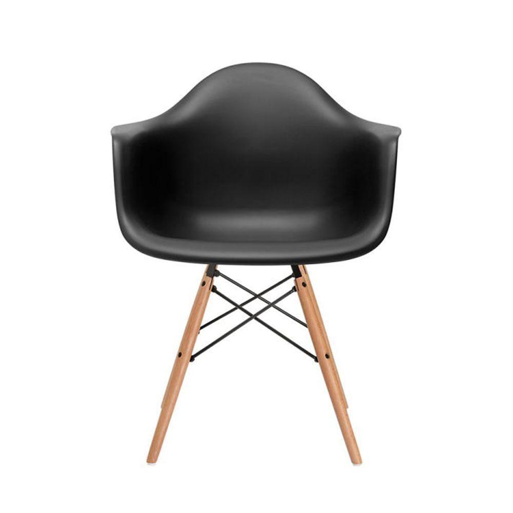 Mesa De Jantar Redonda Em Madeira 90Cm Preta Com 4 Poltronas Pretas Cor: Preto - 4