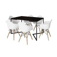 Mesa Jantar Industrial Preta Retangular 137X90Cm Base V Ferro Preto Com 6 Poltronas Bra Cor: Preto - 6