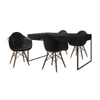 Mesa Jantar Industrial Preta 137X90Cm Base Ferro Preto Com 4 Poltronas Pretas Cor: Preto - 6