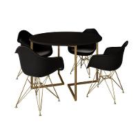 Mesa Jantar Industrial Preta 110Cm Redonda Base V Com 4 Poltronas Daw Pretas Base Doura Cor: Preto - 6