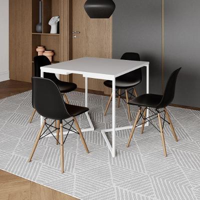 Mesa Jantar Industrial Branca 90X90Cm Base V Ferro Branco Com 4 Cadeiras Madeira Pretas Cor: Branco
