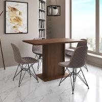 Mesa Jantar Londres Tampo Amêndoa 120Cm 4 Cadeiras Ferro Preto Estofado Nude Médio - 1