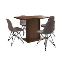 Mesa Jantar Londres Tampo Amêndoa 120Cm 4 Cadeiras Ferro Preto Estofado Nude Médio - 6