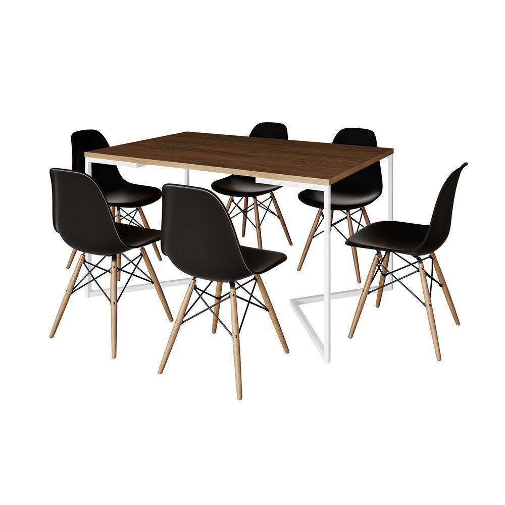 Mesa Jantar Industrial Retangular Amêndoa 137X90Cm Base V Ferro Branco C/6 Cadeiras Preta Ma Amendoa - 5