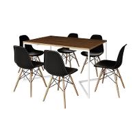 Mesa Jantar Industrial Retangular Amêndoa 137X90Cm Base V Ferro Branco C/6 Cadeiras Preta Ma Amendoa - 5