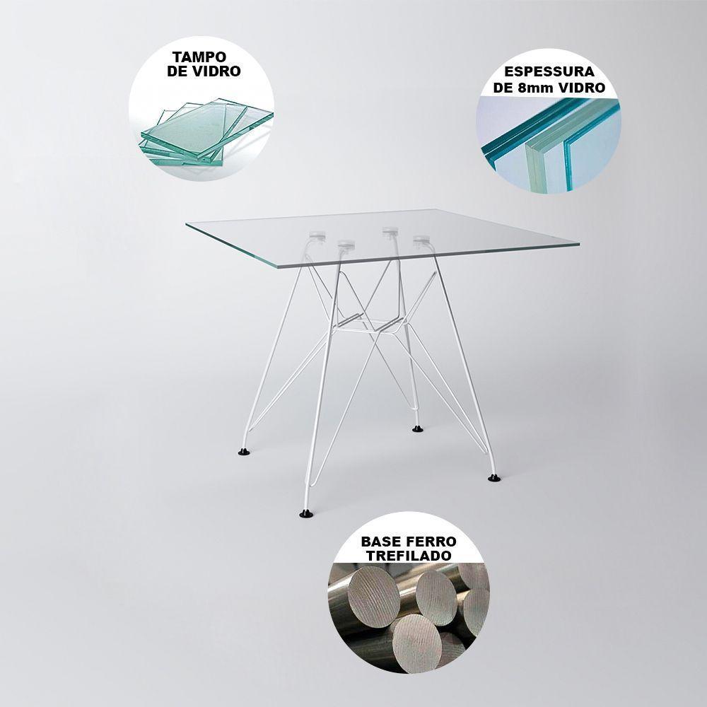 Mesa De Jantar Vidro Com 4 Cadeiras Pretas Quadrada 90Cm Base Ferro Branco Cor: Preto - 5