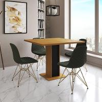 Mesa Jantar Londres Quadrada Canela 90Cm Base Preta 4 Cadeiras Eames Estofadas Verde Base Dourado - 1