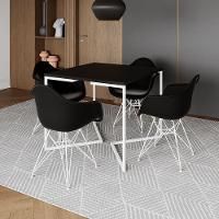Mesa Jantar Industrial Quadrada Preta 90Cm Base V Com 4 Poltronas Pretas Ferro Branco Cor: Preto - 1