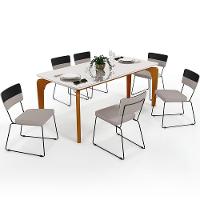Mesa Capri 160 Off White Nature Com 6 Cadeiras Preto Bege - 1