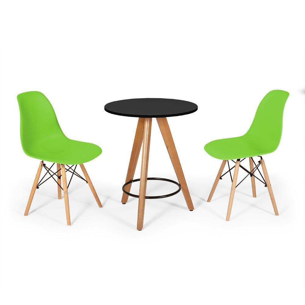 Conjunto Mesa Redonda Aline 70Cm Preta Com 2 Cadeiras Eames Eiffel - Verde - 1