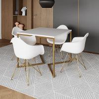 Mesa Jantar Industrial Quadrada 90Cm Branca Base V Com 4 Poltronas Daw Brancas Base Dou Cor: Branco - 1